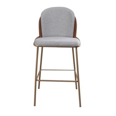 Imagem de Banqueta Com Encosto Estofado E Base Em Aço Carbono Champanhe – Cristal Exclusiva Linho Lincoln Cinza