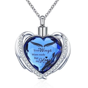 Imagem de MOSURNSJWY Joias de cremação, colar de urna de coração com asa de anjo para mulheres e meninas, pingente de cinzas, joia de lembrança para pessoas queridas, Aço inoxidável, aço inoxidável