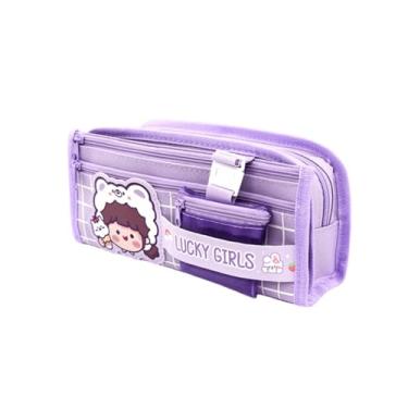 Imagem de Estojo de lápis Kawaii bolsa fofa estética urso coelho desenho grande capacidade organizador de artigos de papelaria japoneses bolsa porta-lápis materiais escolares acessórios de escritório (coelhinho roxo)