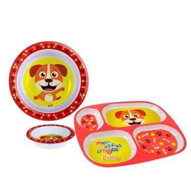 Imagem de Combo Prato Divisória Raso Fundo Kit Alimentação Bebê - Arts, Cachorro