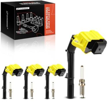 Imagem de A-Premium (amarelo) Conjunto de 8 bobinas de ignição e velas de ignição irídio compatíveis com Mercedes-Benz C300, C350e, E300, Sprinter 1500 2500 3500, GLC300, GLA250, SLK300 e Infiniti Q50, Q60