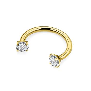 Imagem de Hnxnskt Anel de nariz em ferradura de aço cirúrgico duplo piercing de nariz 18 g anéis labiais zircônia cúbica sapato de cavalo Daith piercing joia para mulheres diâmetro interno 8-10 mm, Metal