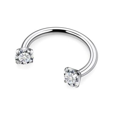 Imagem de Hnxnskt Anel de nariz em ferradura de aço cirúrgico duplo piercing de nariz 16 g anéis de lábio zircônia cúbica sapato de cavalo Daith piercing joia para mulheres diâmetro interno 6/8/10 mm, Metal