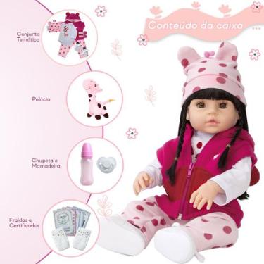 Imagem de Bebe Reborn Girafa Morena Fofa 46cm Com Acessórios 30 Frases - Cegonha