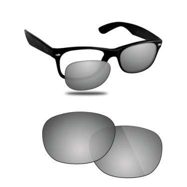Imagem de Fiskr Lentes polarizadas de substituição compatíveis com óculos de sol RayBan Wayfarer RB2132 55 mm, resistente a impactos e ajuste perfeito - prata metálica