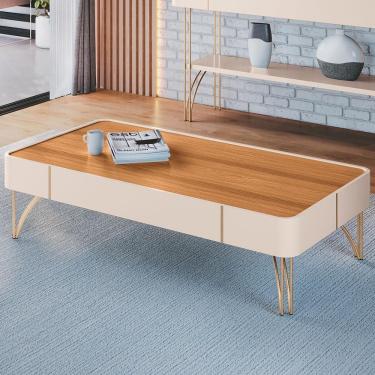 Imagem de Mesa De Centro Para Sala Pés De Aço Cadenza Off/cinamomo - Hb Móveis