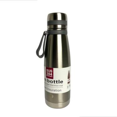 Imagem de Garrafa Térmica Aço Inoxidável 650ml Água Quente Ou Fria Com Alça Para Academia Treino Caminhada (Inox)