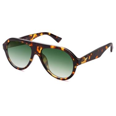 Imagem de VANLINKER Óculos de sol retrô aviador polarizado para homens e mulheres, óculos de sol com armação de plástico vintage anos 70 VL9750, C17 - Lente verde gradiente polarizada/armação tartaruga, Medium