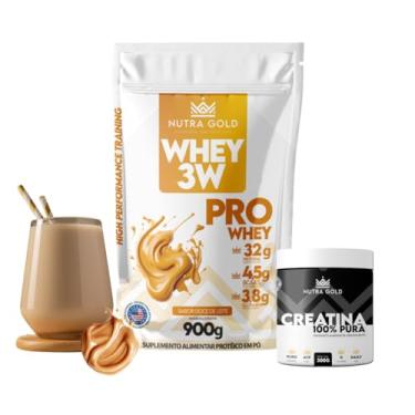 Imagem de Combo Whey Protein 3w 900g refil + Creatina Pura 300g Nutra Gold (900, Doce de leite)