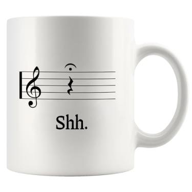 Imagem de Música Shh Músicos Presentes Música Professor Presentes Divertidos Músicos Caneca Descanso de Quarto e Fermata Pianista Coro Diretor Novidade Copos Caneca Cerâmica 325 ml Branco