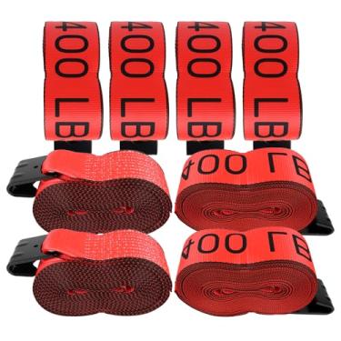 Imagem de Autofonder Correias de mesa 10 cm x 40' Alça de guincho Ganchos planos de amarração resistentes WLL 2,449 kg | Controle de carga de 10 cm para reboque utilitário de caminhão de mesa (pacote com 8)