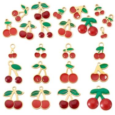 Imagem de Spritewelry Berloques de cereja esmaltados, 12 peças de aço inoxidável, metal, cereja vermelha, pingentes pendentes para fazer joias, colar e pulseira