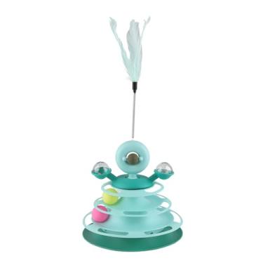 Imagem de Zerodis Brinquedo de torre de gato, design de placa de jogo de várias camadas, pena divertida, varinha de erva-dos-gatos, seguro e durável, bom para a saúde (verde menta)