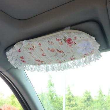 Imagem de Clipe organizador de viseira de sol de renda de pelúcia, estojo de armazenamento bonito com suporte de CD, bolsa de bolso multifuncional para cartões, universal para carro (4)