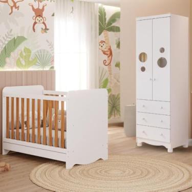 Imagem de Quarto Bebê Completo Berço Americano Ben 3 em 1 Guarda Roupas 2 Portas 3 Gavetas Bolinha 100% MDF