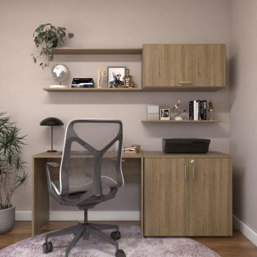 Imagem de Escrivaninha com Armário Baixo e Aéreo com Chave 200cm Modular Kitcubos Carvalho Mel