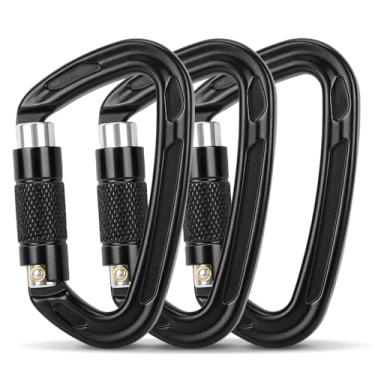 Imagem de Kit 3 Mosquetão, Mosquetao, Auto Locking Climbing Mosquetão Clips, Fechadura Principal Automática do Tipo D, 25Kn Clipes De Mosquetão, para Escalada, Rapel e Montanhismo, Um Conjunto de Três