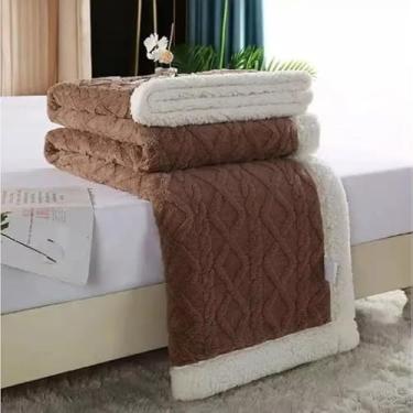 Imagem de Cobertor Casal Sherpa 2,10x1,90m Estilo Lã de Carneiro com Plush e Microfibra(Marrom)