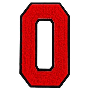 Imagem de 1 peça de patch de número de chenille vermelho de 10 cm com borda preta, remendos de ferro para chapéus, bolsas, mochilas, jeans, jaquetas, par com remendos iniciais, letra grande universitária