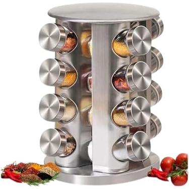 Imagem de Porta Temperos Condimento Giratorio Grande Inox Escovado 16 Potes de Vidro - Kit Pratico Elegante ideal para Presentes Redondo