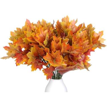 Imagem de BAZIPEI 4 peças de folhas de bordo artificiais ramos outono arbustos falsos arbustos de bordo de seda outono plantas falsas folhas de outono para mesa, casa, cozinha, interior, exterior, ação de