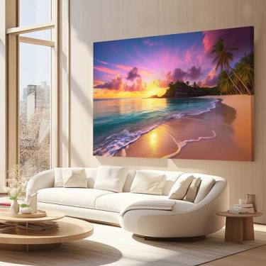 Imagem de Quadros Decorativos para Quarto Sala 40x60 Paisagem Praia Por do Sol Grande Escritório Hall