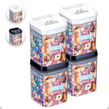 Imagem de Kit Com 4 Potes Herméticos De Acrílico Para Mantimentos Tampa Com Trava 1700Ml (Preto/Branco)