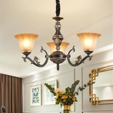 Imagem de OUFULA Lustre retrô americano LED Europeu Luxo Sala de Estar Restaurante Quarto Estudo Villa Hotel Café Lâmpada Pendente (K 3 luzes)