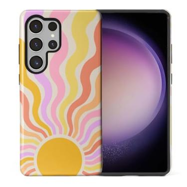 Imagem de Toulas Capa para Samsung Galaxy S25 Ultra, capa rígida de camada dupla híbrida resistente a arranhões, linhas onduladas do sol retrô abstratas