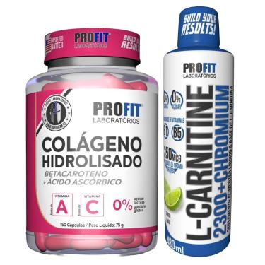 Imagem de COLÁGENO HIDROLISADO 150 CÁPSULAS l L CARNITINA 480ML SABOR LIMÃO l PROFIT-Unissex