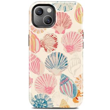 Imagem de Linda capa de telefone rosa arte concha para iPhone 13, compatível com Magsafe, moda oceano verão litoral praia estética magnética fina silicone à prova de choque capa protetora feminina menina