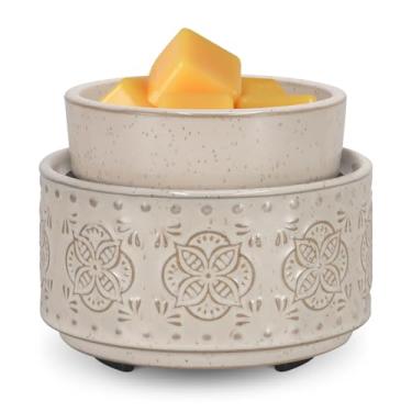 Imagem de mocosa Aquecedor de cera de cerâmica aquecedor de cera derretido para cera perfumada 3-1 aquecedor elétrico de vela queimador de cera para mães mulheres (bege-granular)