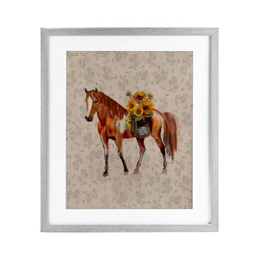 Imagem de Stupell Industries Cavalo Cottage com estampa emoldurada cinza floral sob vidro por Yen, 40,6 x 33,5 cm