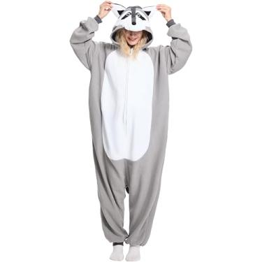 Imagem de LandRosy Pijamas de dormir unissex para adultos, macacão de pelúcia de Halloween, Guaxinim novo, Small