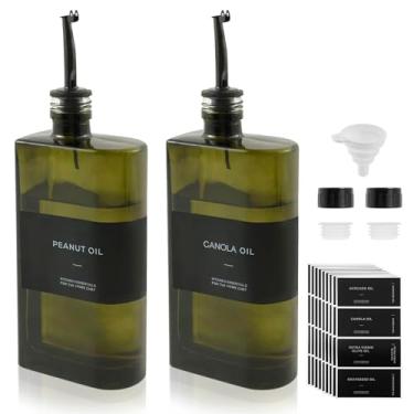 Imagem de Dispensador de azeite de oliva, 2 peças, garrafa de vidro de 500 ml, dispensador de óleo de cozinha de grande capacidade com funil de silicone e etiqueta para molho de soja, vinagre, garrafa para