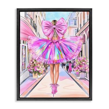 Imagem de Stupell Industries Arte de parede em tela flutuante com laço rosa prismático e vestido preto por Jess Stempel, 78 x 63 cm