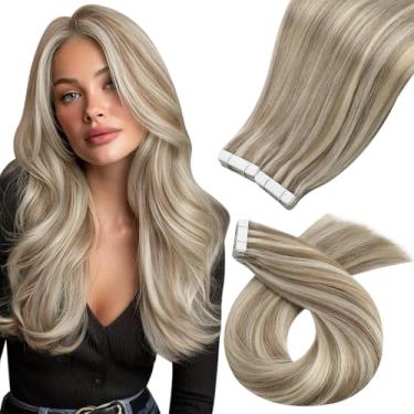 Imagem de Moresoo Extensões de cabelo humano com fita adesiva para extensões de cabelo humano marrom remy fita em cabelo humano real 40 peças fita moderna para extensões 14 polegadas 100 g cor 9A/60