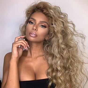 Imagem de Fencca Peruca Ombre marrom claro encaracolado peruca sintética longa marrom ondulado encaracolado perucas para mulheres perucas de cabelo cacheado solto para festa diária