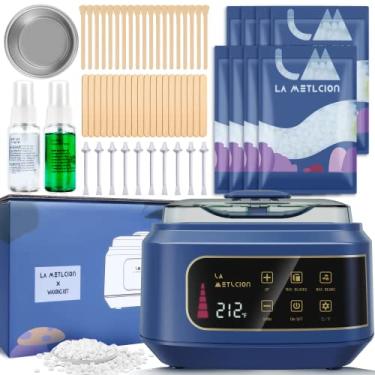 Imagem de La Metlcion Kit de depilação inteligente aquecedor de cera para depilação com visor digital, 2 kg de contas de cera dura, para pele sensível, axila, sobrancelha, biquíni, rosto, nariz, pernas