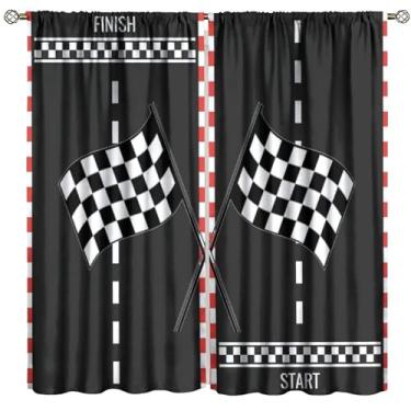 Imagem de Cortinas de corrida para crianças, estampa de bandeira de trilha, meninos, adolescentes, sala de estar, sala de jogos, berçário, conjunto de 2 painéis, tamanho total 106,7 cm L x 160 cm C