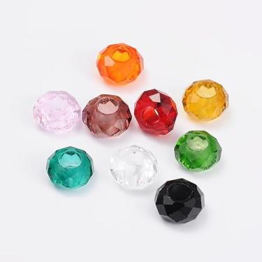 Imagem de Spritewelry 100 contas de vidro europeias com furo grande contas europeias de 14 mm contas de cristal Rondelle facetadas coloridas para artesanato faça você mesmo colar e brinco