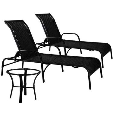 Imagem de Kit 2 Espreguiçadeiras Mesa De Centro Havaí Preto - PANERO