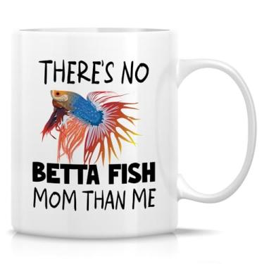 Imagem de Retreez Caneca engraçada Betta Fish Mom – Caneca No Betta Fish Mom Than Me – 325 ml xícara de café ou chá de cerâmica - presente de aniversário, dia das mães para amantes de peixes siameses lutadores