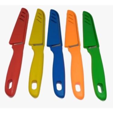 Imagem de Conjunto de Facas de Cozinha com Protetor, Multicoloridas, Aço Inoxidável, 5 Peças, Lâminas Coloridas para Cozinha, Camping, Pesca, Viagem