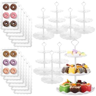 Imagem de Teenyyou Conjunto com 20 unidades, suporte redondo para sobremesa, cupcake e sobremesa, inclui 8 peças, 3 camadas, suporte de bolo, torre, 12 peças, bandeja de servir branca para casamento