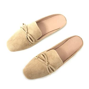 Imagem de Flerivva Mule Mocassins femininos sem cadarço sem cadarço e costas abertas, sapatos casuais de verão, Caqui, 35