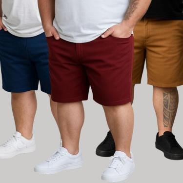 Imagem de Kit 3 Bermudas Sarja Masculina Plus Size 48 Ao 58 Exg - EVOLUTION PLAY
