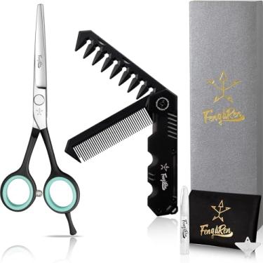 Imagem de Fengliren Tesoura profissional afiada para corte de cabelo de barbeiro, tesoura de cabeleireiro de 14 cm, feita de aço inoxidável para salão de cabeleireiro e uso doméstico (preto)