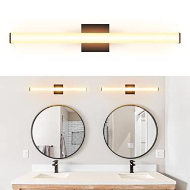 Imagem de Ultralux Barra de luz LED fina - montada na parede, TRIAC regulável, luz de espelho de banheiro moderna - 14,5 W, 3000K (61.0 cm - 1 pacote, preto)