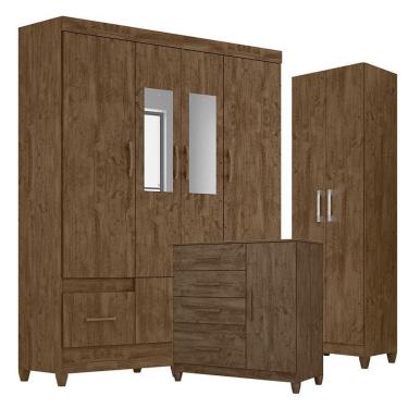 Imagem de Guarda Roupa Com Espelho Casal Ms912 Com Cômoda Vênus Com Pés E Armário Multiuso New íris Castanho Wood – Moval